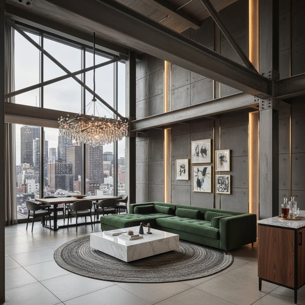 Featured image for Industrial Glam Balances Raw Steel With Luxury