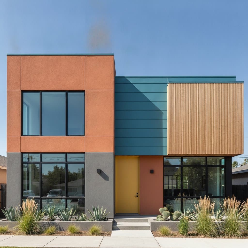 Featured image for Color-Blocked Facades Transform Standard Homes